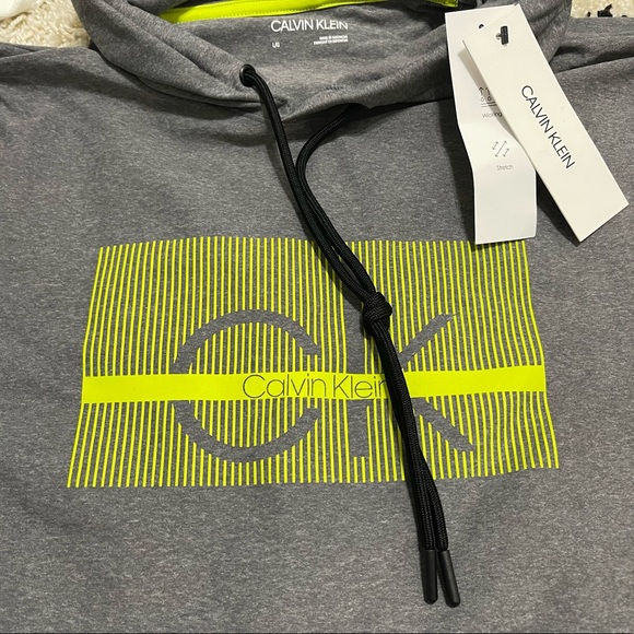 NWT Men’s Size Large Calvin Klein Linear Logo Print Drawstring Hoodie In Grey - Picture 6 of 11